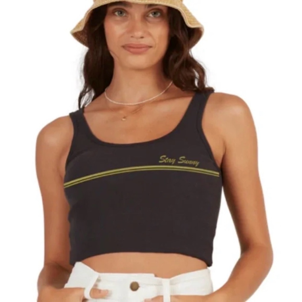 Billabong Dark Gray Crop Top with Yellow Accents